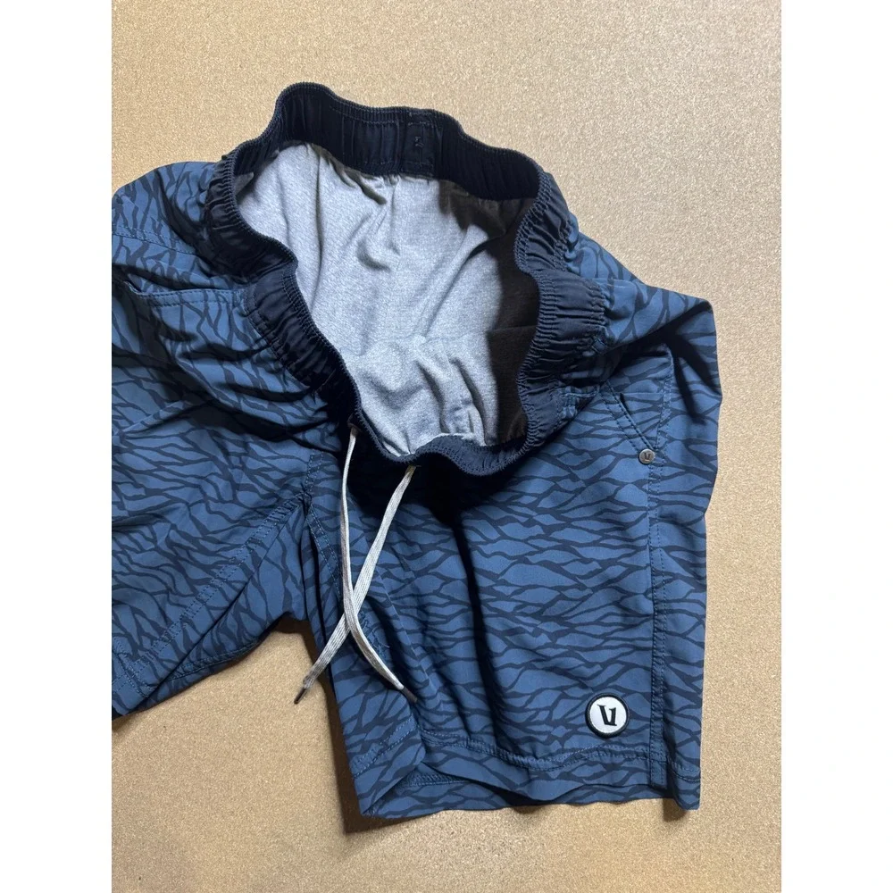 Lululemon Men's Swim Trunks Shorts Blue Black Patterned Drawstring Pockets‎